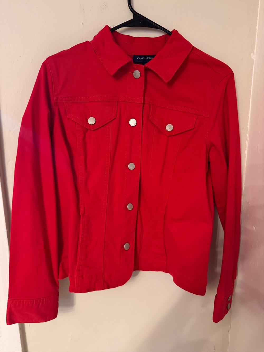 Charter Club Bright Red Snap-Front Jean Jacket